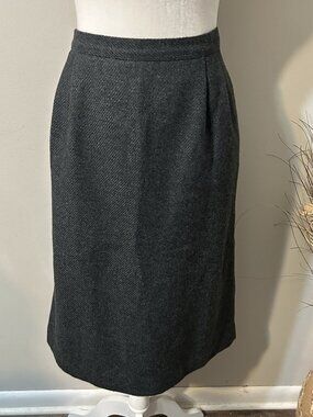 Vtg Kasper Women Skirt Gray Knee Length Lined Wool Blend Straight Tweed Sz 16